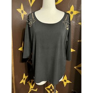 Belldini Short Sleeve Embellished Blouse, Shirt, Size Medium